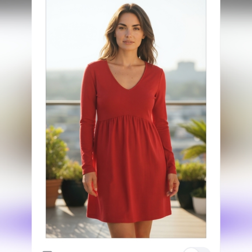 Cotton Blend Dress, Joyce Leslie Juniors (S) Red V-Neck Long Sleeve Mini Dress